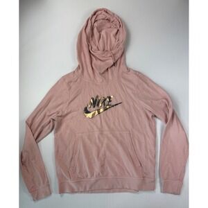Nike Hoodie‎ Pullover Sweatshirt Gold Logo Athleisure Comfy Pink Size S